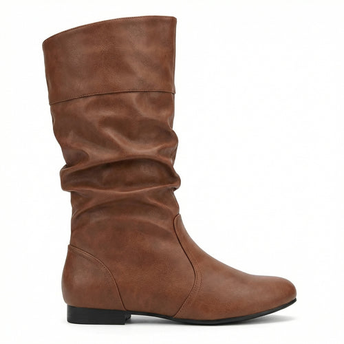 R&B | Flache Stiefel mit Falten Bis Zum Knie