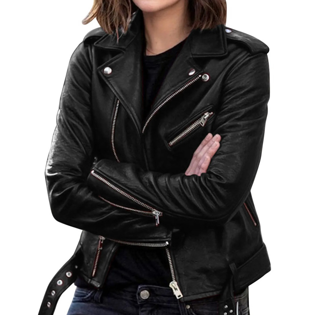 R&B | jacke Damen Biker Modell mit Gürtel und Reißverschlussdetails