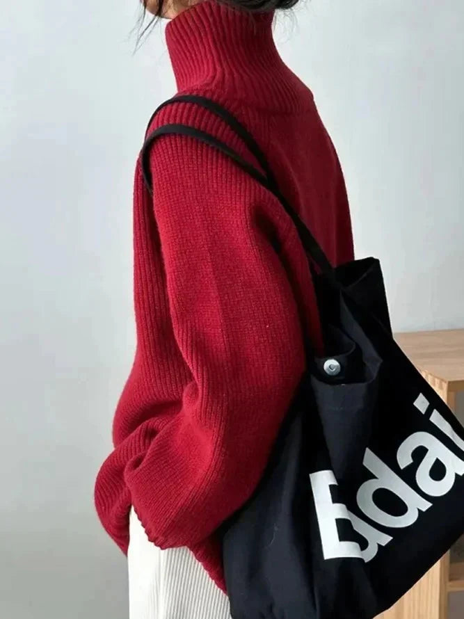 R&B | Roter Pullover mit hohem Halsausschnitt