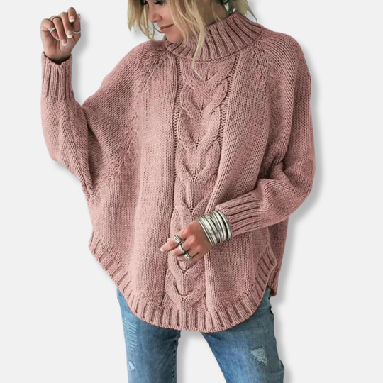 R&B | Wolle Übergröße Rollkragenpullover Kabelstrickpullover