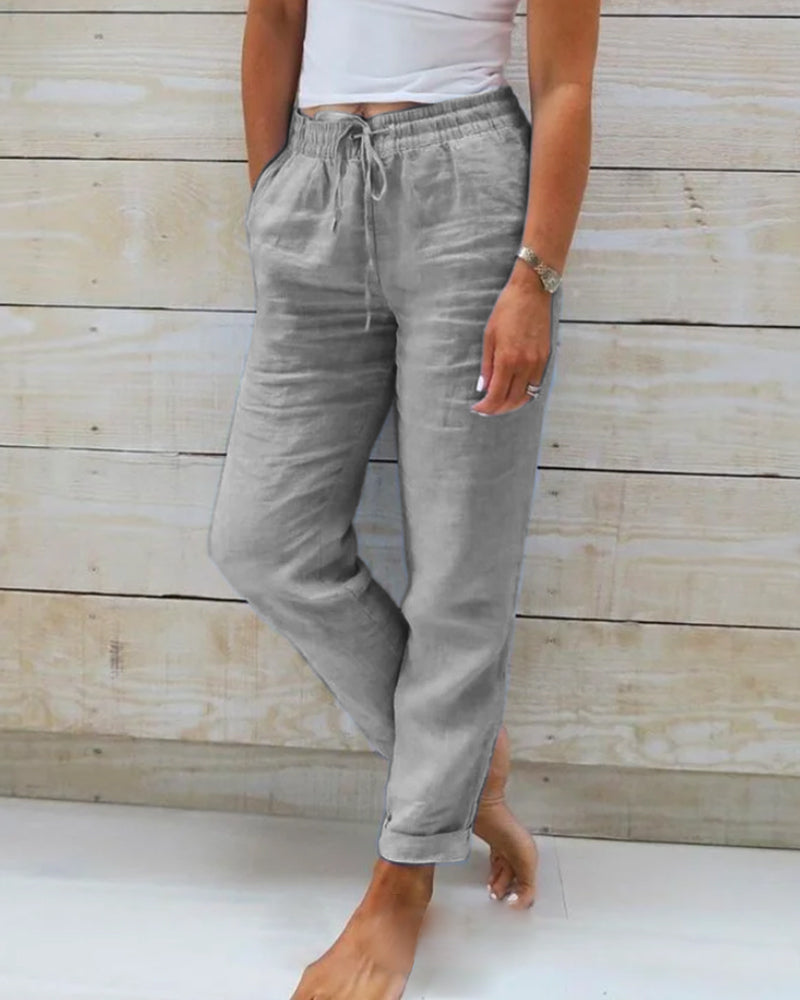 R&B | Damen Leinenhose mit Baumwollanteil und Elastischem Bund