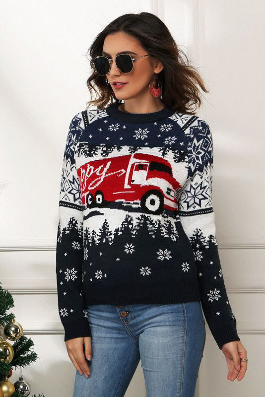 R&B | Schneeflocken- und Lkw-Druck Weihnachts-Pullover
