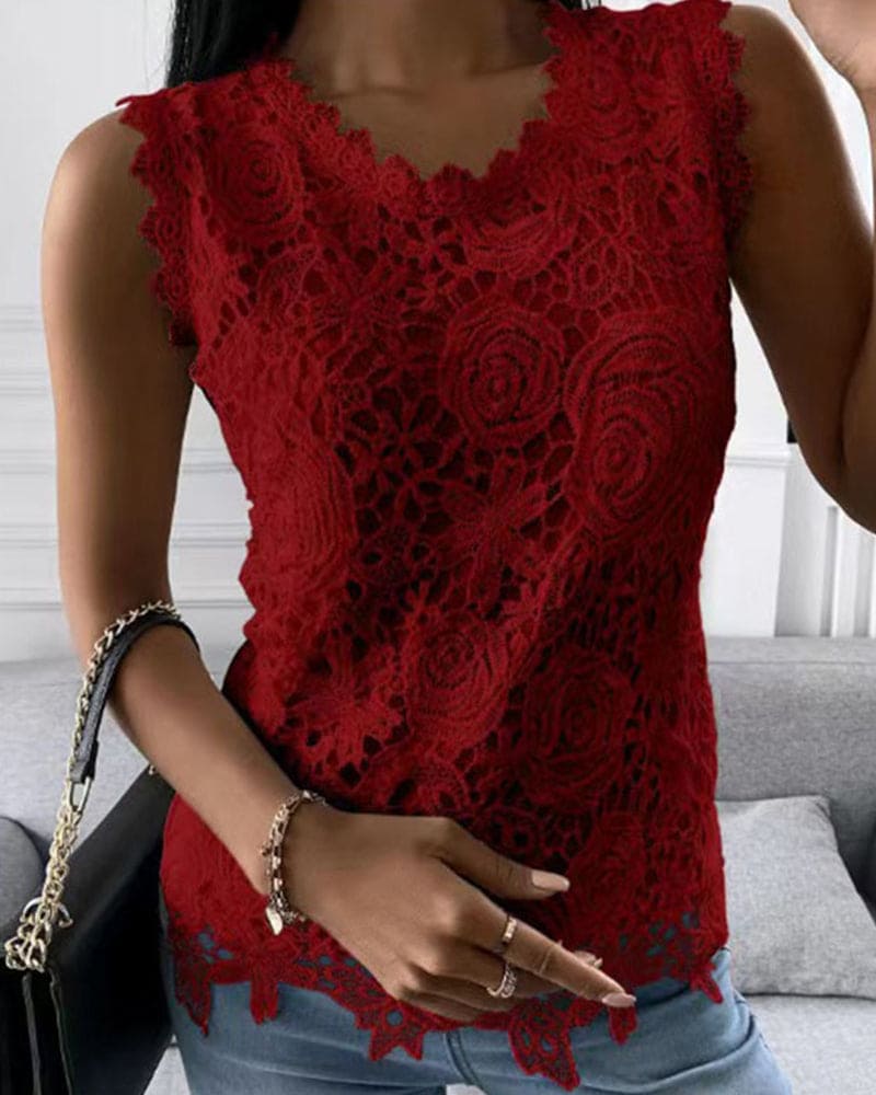 R&B | Elegante Bluse in Einer Einfarbigen Farbe mit Spitze