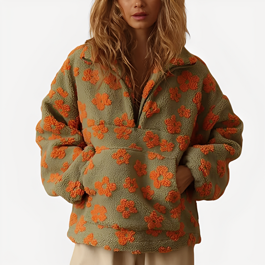 R&B | Damen-Sherpa-Pullover mit stilvollem Blumenmuster