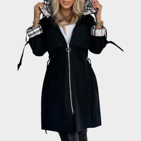 R&B | Lange Jacke mit Reißverschluss und Kapuze