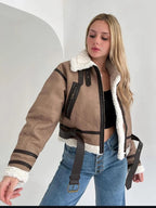 R&B | Lammfelljacke - Kurzes Modell - Oversized Fit - Warme Wollfutter - Reißverschluss schließen