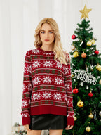 R&B | Weihnachts Freizeit Schneeflocken Bestickter Strickpullover