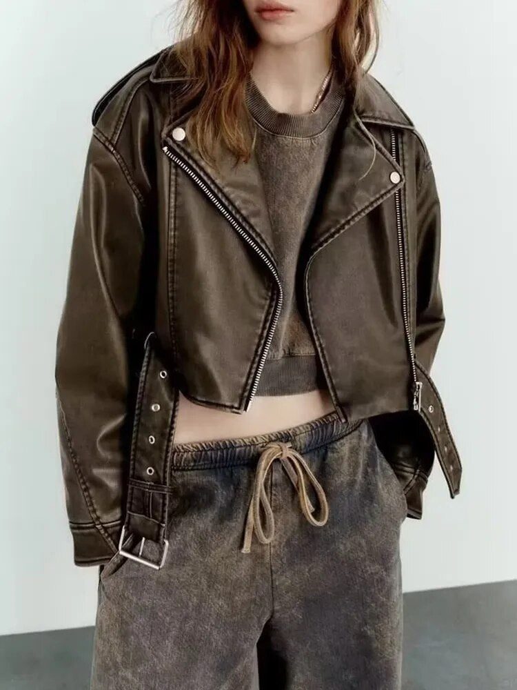 R&B | Kurze Jacke aus PU-Leder für Frauen Warm