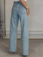 R&B | Jeans mit Hoher Taille und Diamant Details