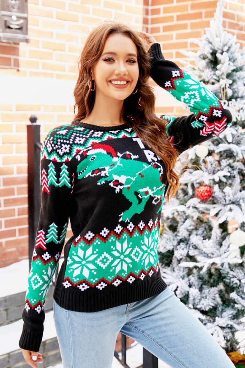 R&B | WEIHNACHTS-DINOSAURIER STRICKPULLOVER