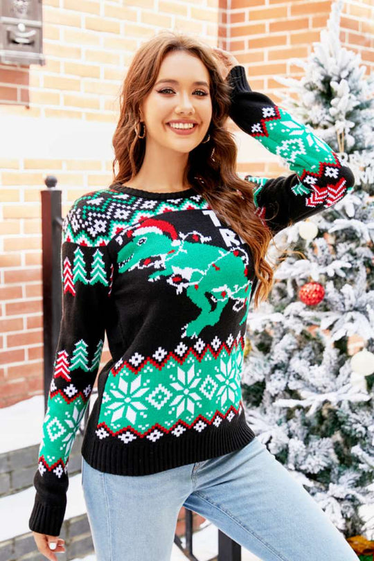 R&B | WEIHNACHTS-DINOSAURIER STRICKPULLOVER