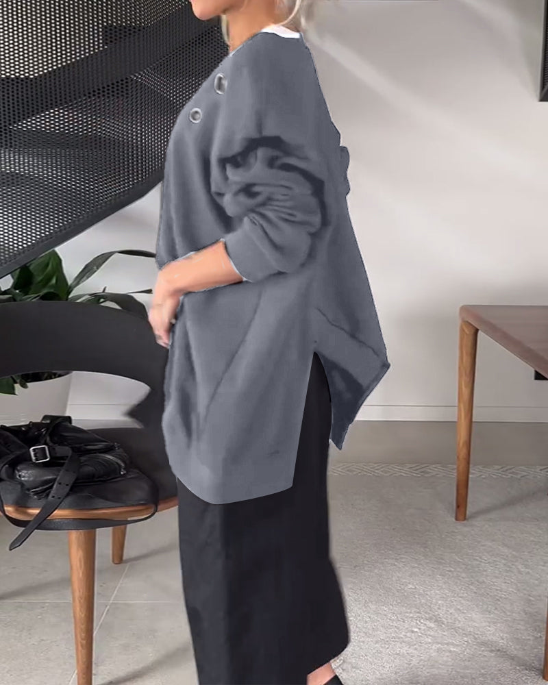 R&B | Sweatshirt mit Rundhalsausschnitt und Schlitz In Unifarbe