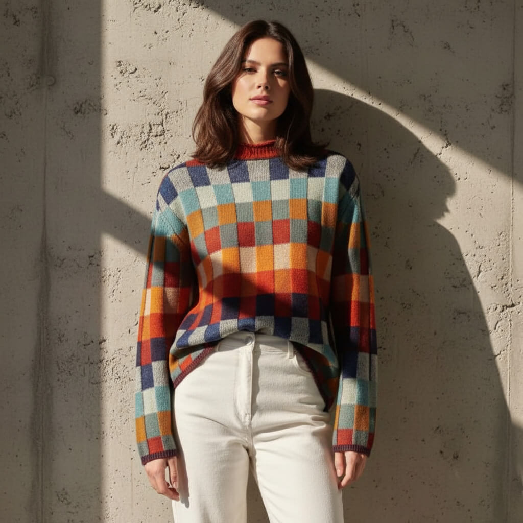 R&B | Karierter Merinowol-Pullover