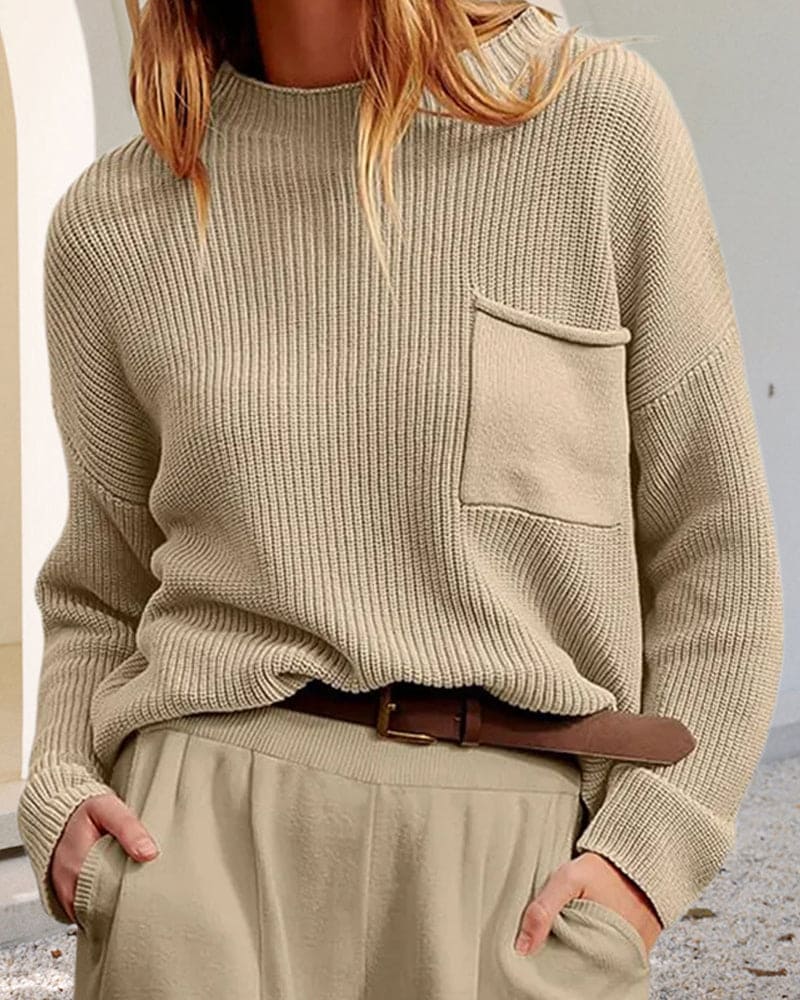 R&B | Rippstrickbluse mit Tasche Baumwolle/polyester Komfortabel und Lässig