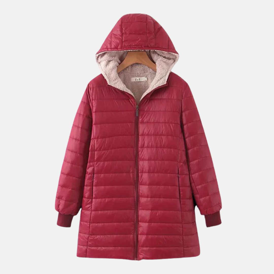 R&B | Steppjacke - Mittellang - Lockere Passform - Fleece-Futter - Kapuze