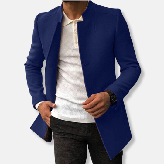 R&B | Slim Fit Wollmischung Kragenlos Einreiher Hüftlänge
