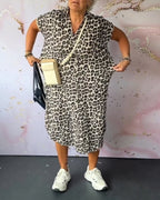 R&B | Entspanntes Kleid mit V-Ausschnitt und Leopardenmuster für Damen