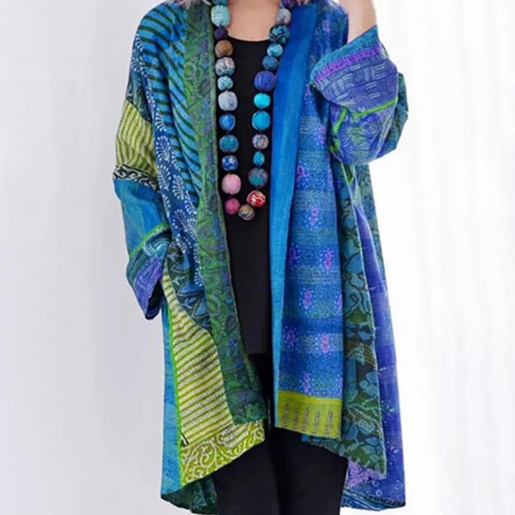 R&B | Kimono-Jacke - Bohemian-Patchwork-Design - Leicht und Luftig - Langärmlig Offene Vorderseite