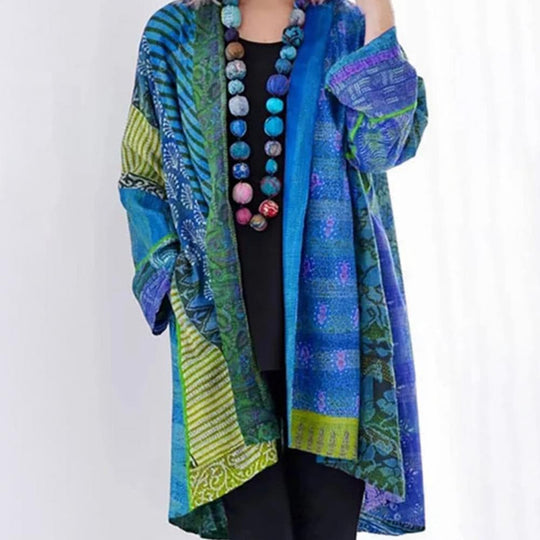 R&B | Kimono-Jacke - Bohemian-Patchwork-Design - Leicht und Luftig - Langärmlig Offene Vorderseite