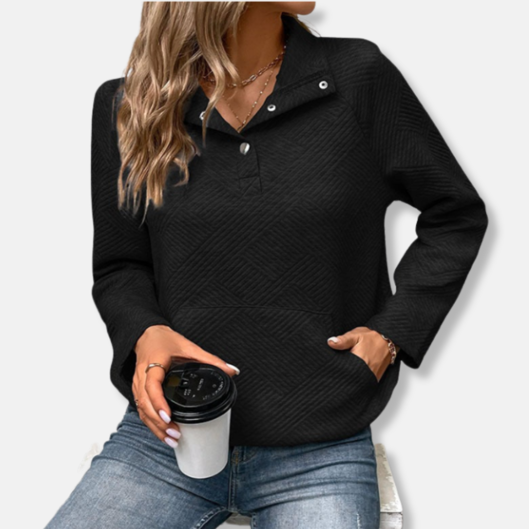 R&B | Baumwolle Gestepptes Sweatshirt Lässiger Schnitt mit Kragenpullover