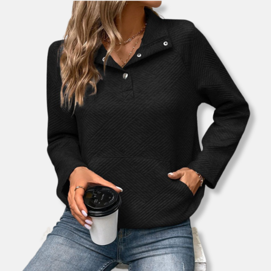 R&B | Baumwolle Gestepptes Sweatshirt Lässiger Schnitt mit Kragenpullover