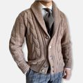 R&B | Strickjacke Wollmischung Reguläre Passform Kabelstrick Schalkragen Knopfverschluss