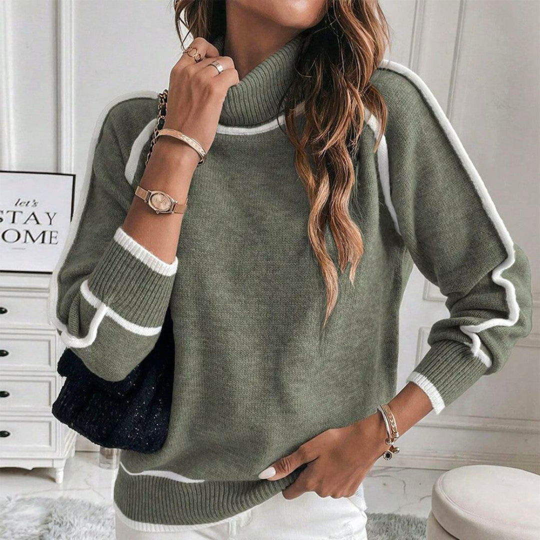R&B | Rollkragenpullover Lockere Passform Lange Ärmel Kontrastdetails