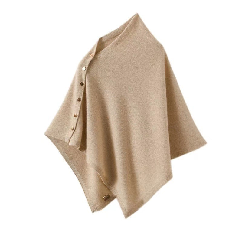 R&B | Knopfdetail Poncho - Asymmetrisches Design mit Drapiertem Schnitt