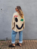 R&B | Strickpullover Im Künstlerstil - Gemütlicher Freizeit-Jumper mit Abstraktem Gesichtsmuster