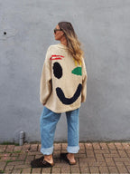 R&B | Strickpullover Im Künstlerstil - Gemütlicher Freizeit-Jumper mit Abstraktem Gesichtsmuster