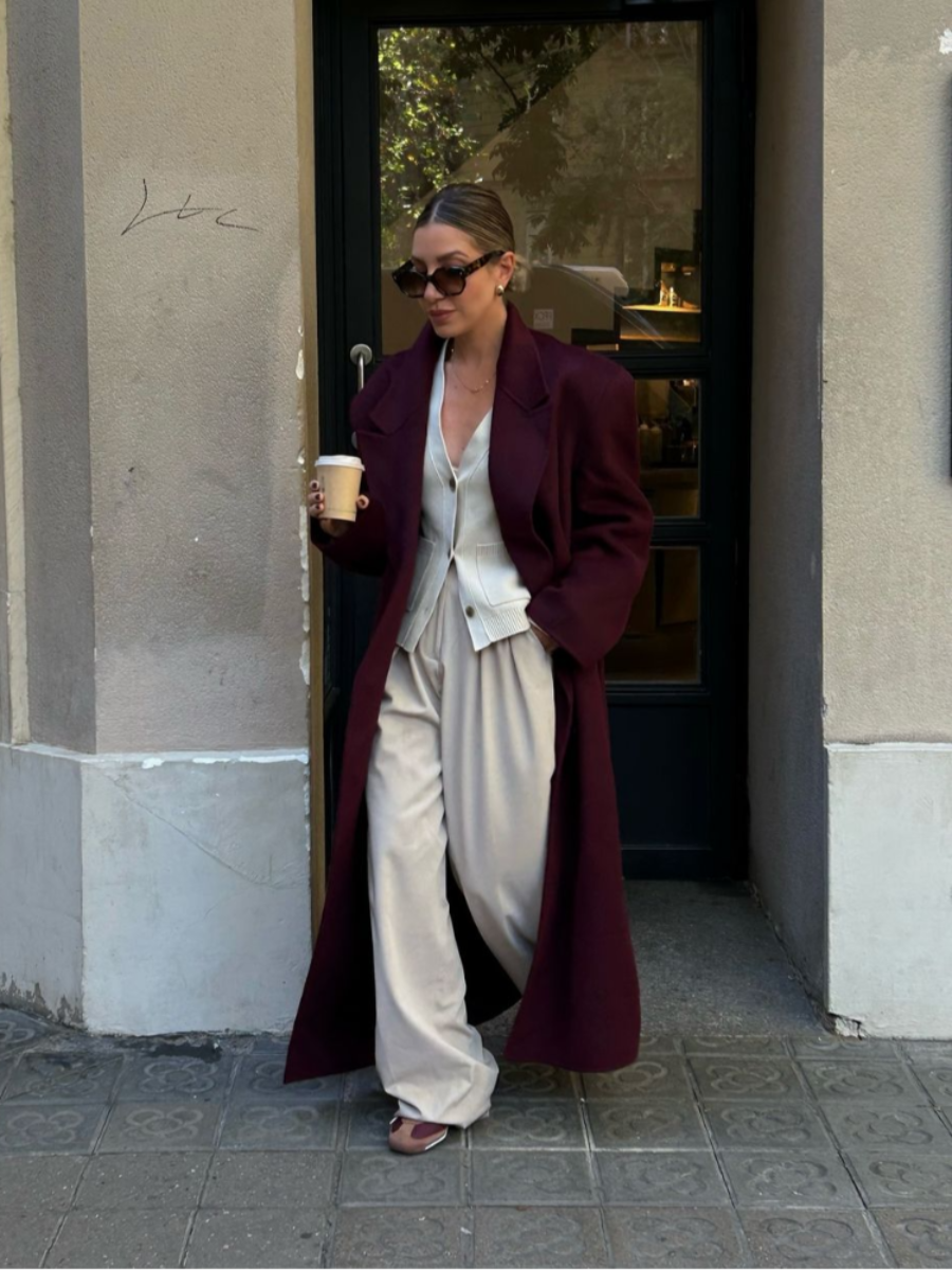 R&B | Eleganter Wollmantel in Bordeauxrot