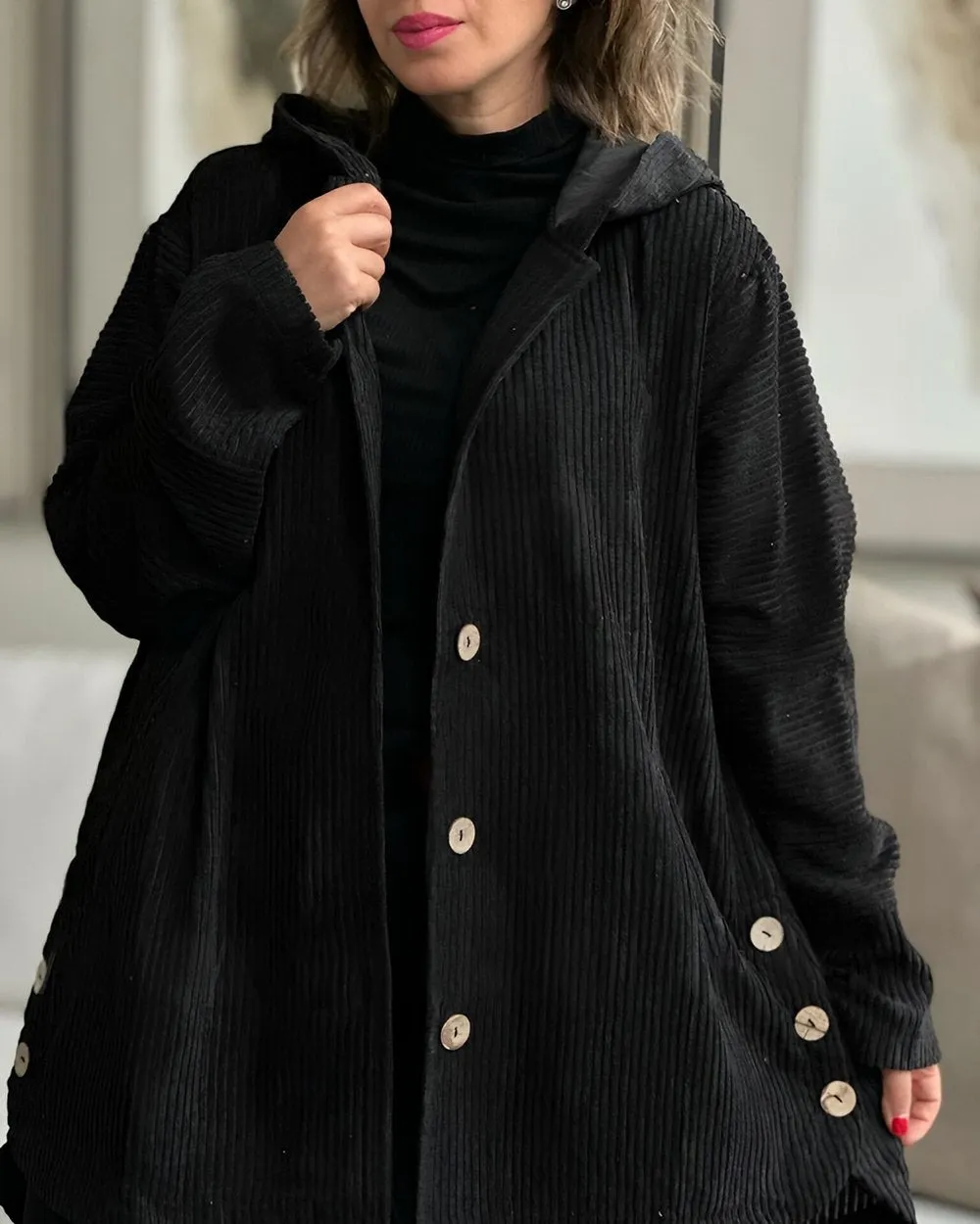 R&B | Damen Freizeit Cordjacke Mit Kapuze
