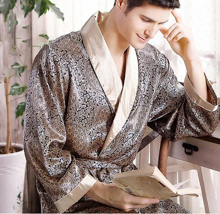 R&B | Golddruck Luxus Satin Bademantel