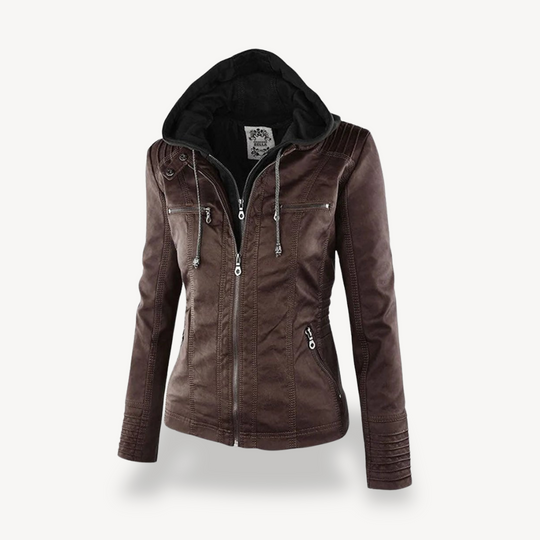 R&B | Damen Wasserdichte Lederjacke mit Kapuze