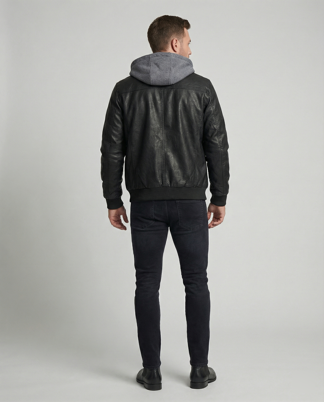 R&B | Lederjacke mit Kapuze für Männer