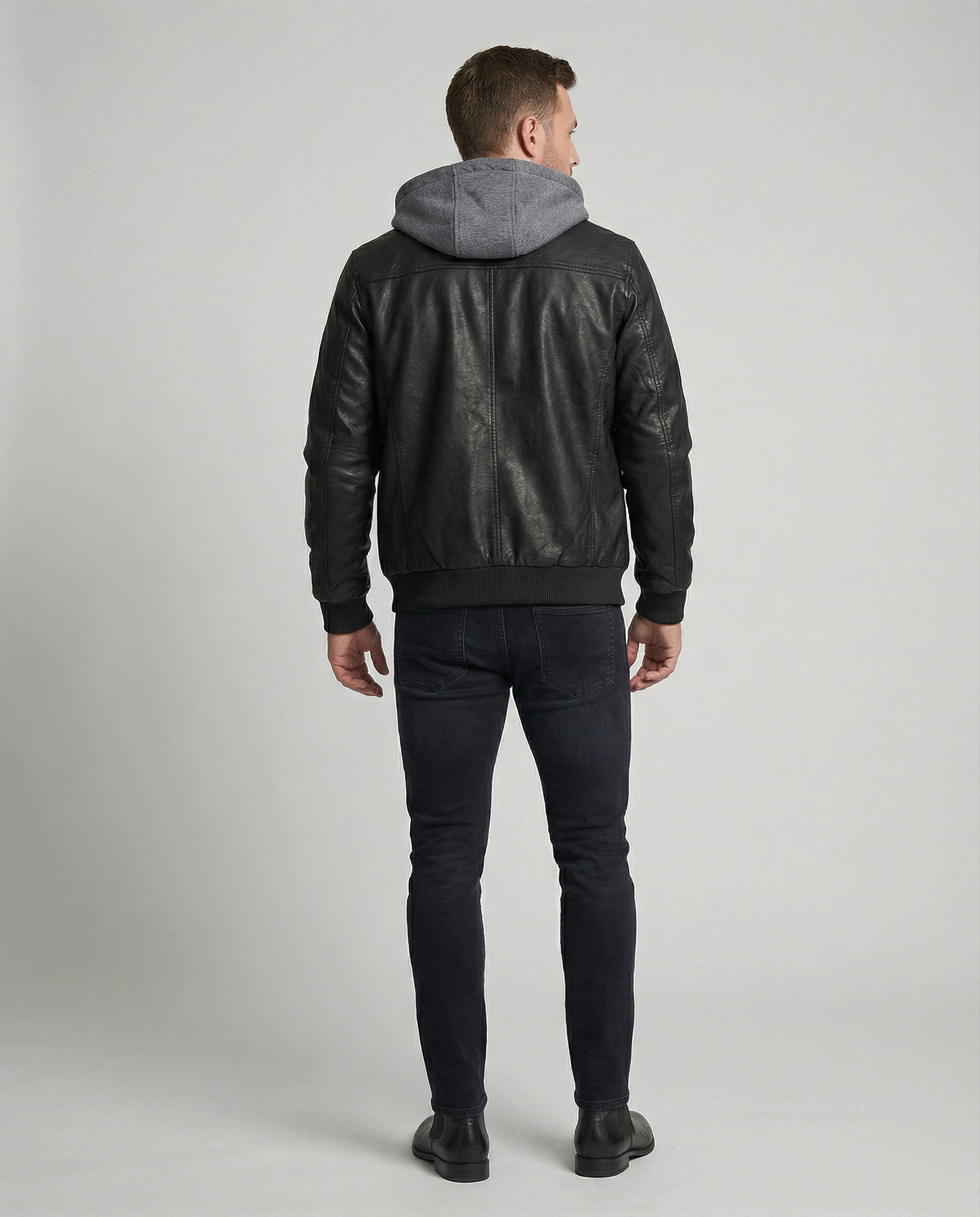 R&B | Lederjacke mit Kapuze für Männer
