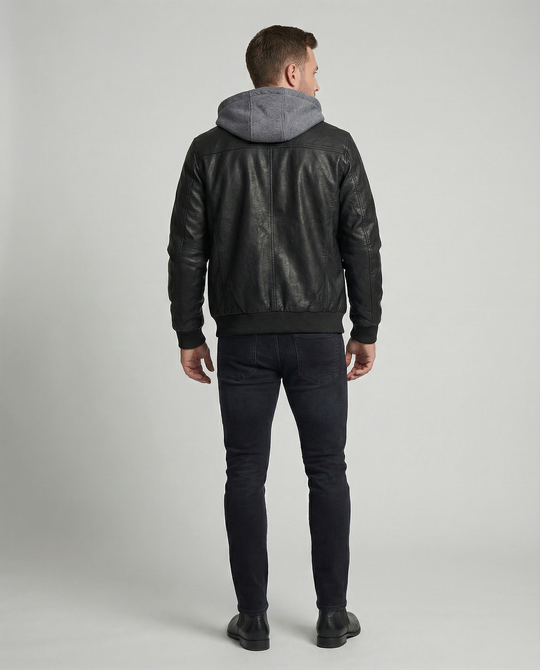 R&B | Lederjacke mit Kapuze für Männer