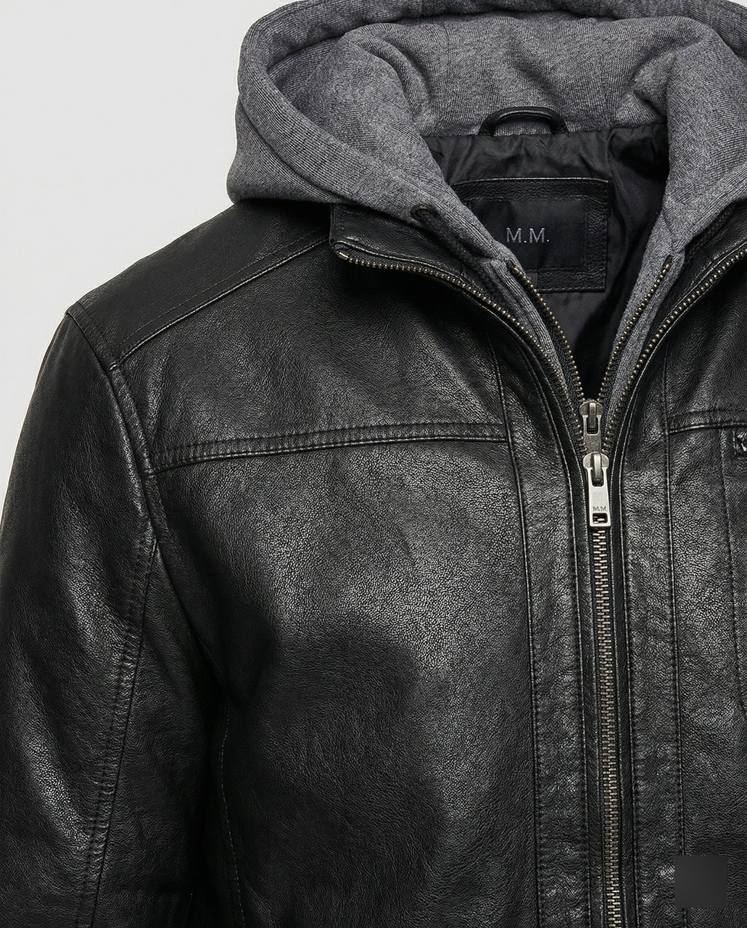 R&B | Lederjacke mit Kapuze für Männer