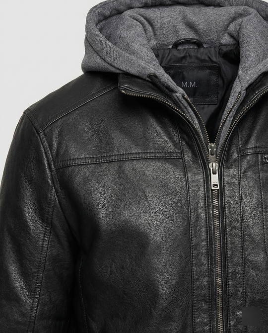 R&B | Lederjacke mit Kapuze für Männer