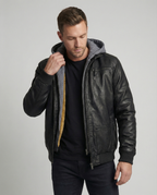 R&B | Lederjacke mit Kapuze für Männer