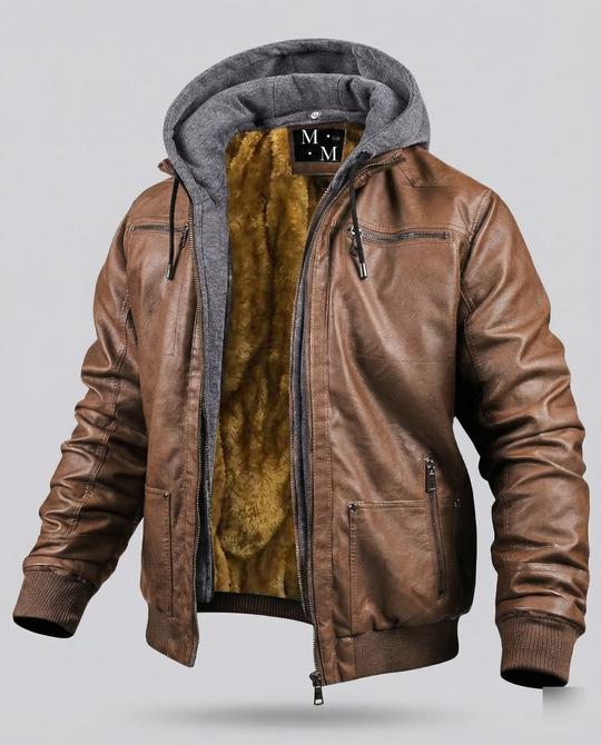 R&B | Lederjacke mit Kapuze für Männer