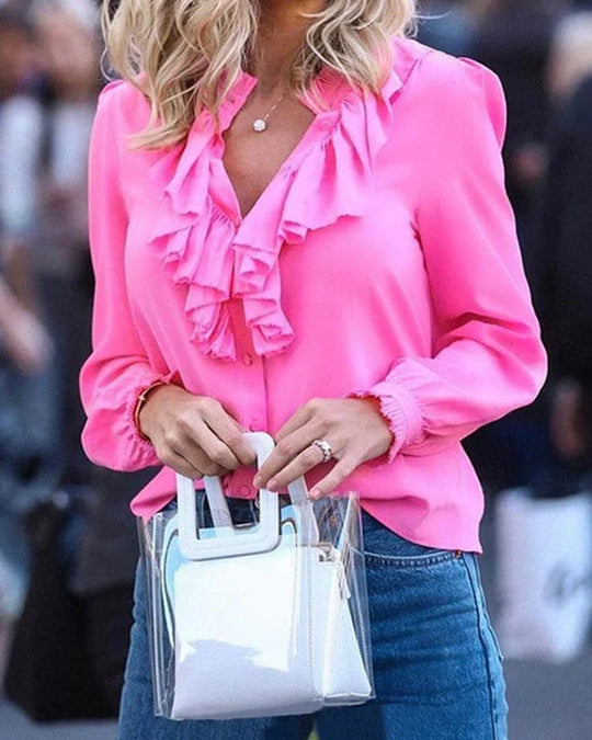R&B | Damen Chiffon-Bluse mit langen Ärmeln und Rüschen