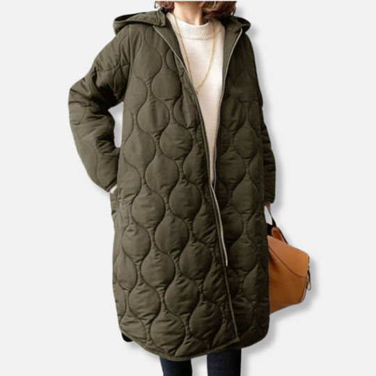 R&B | Jacke Gequiltetes Langmodell Oversized Fit Kapuze und Reißverschluss