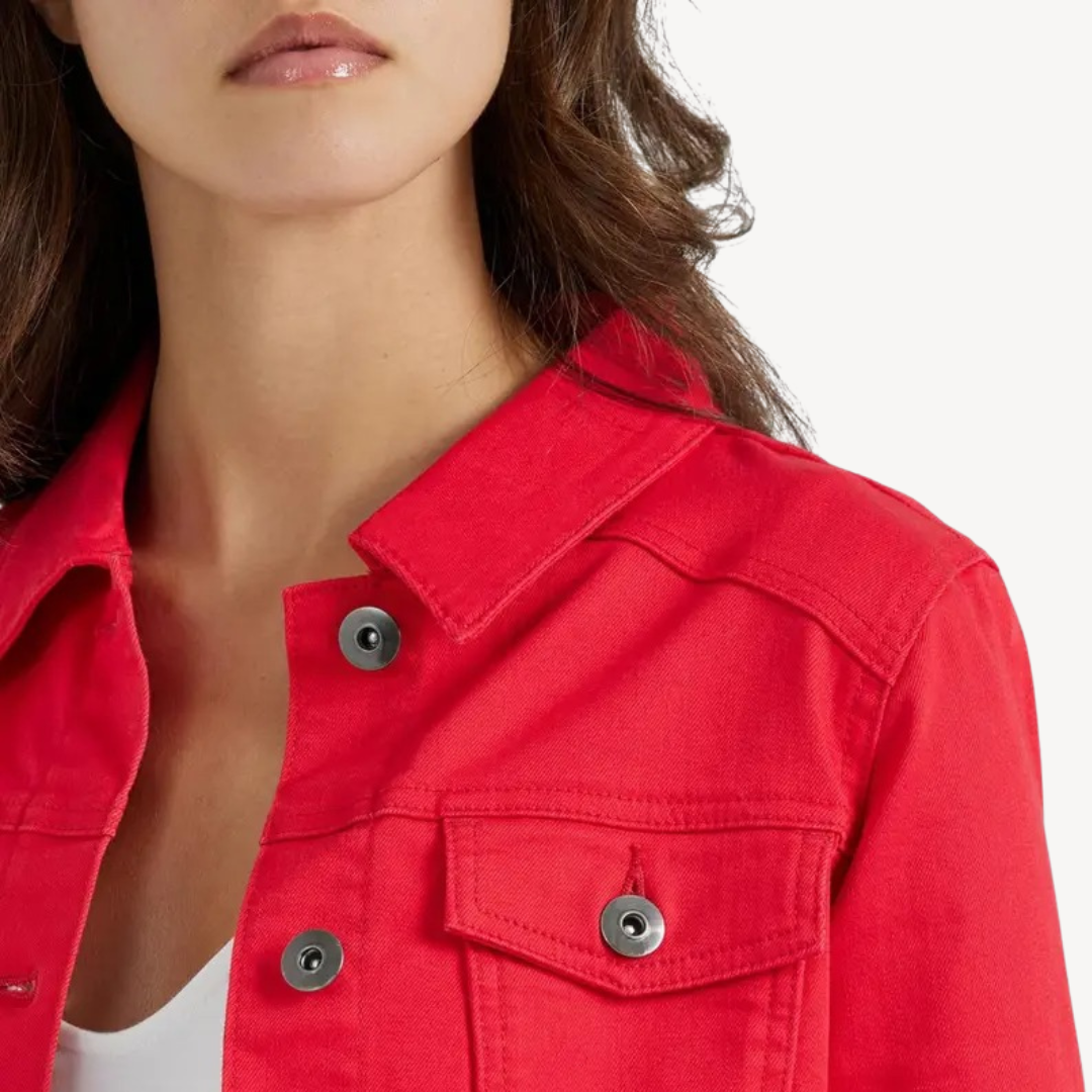R&B | Rote Denim Button-Up Jacke