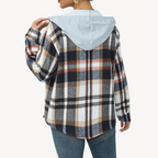 R&B | Damen Karo Button-Down Shaket mit Kapuze