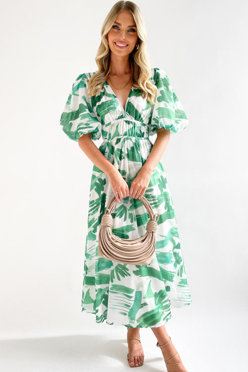 R&B | Real Love Print Puffärmel Maxi Kleid