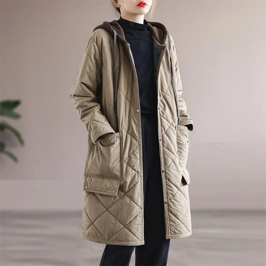 R&B | Modern langer einfarbiger gepolsterter Mantel mit Knöpfen Ideal für Herbst/Winter