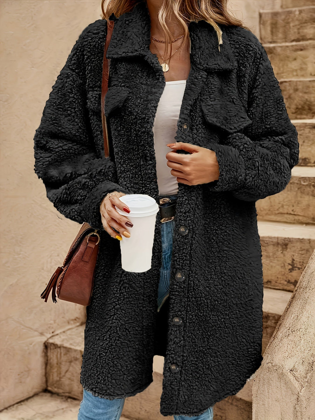R&B | Lange Jacke Im Sherpa-stil Polyester Warm und Stilvoll