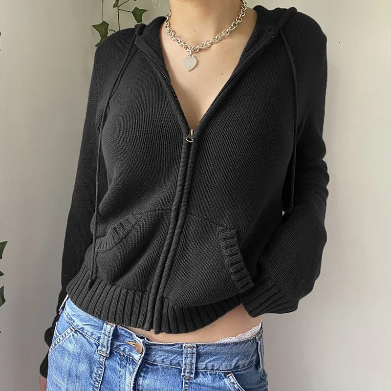 R&B | Gemütlicher Kapuzenstrickcardigan mit Knopfleiste Vorne