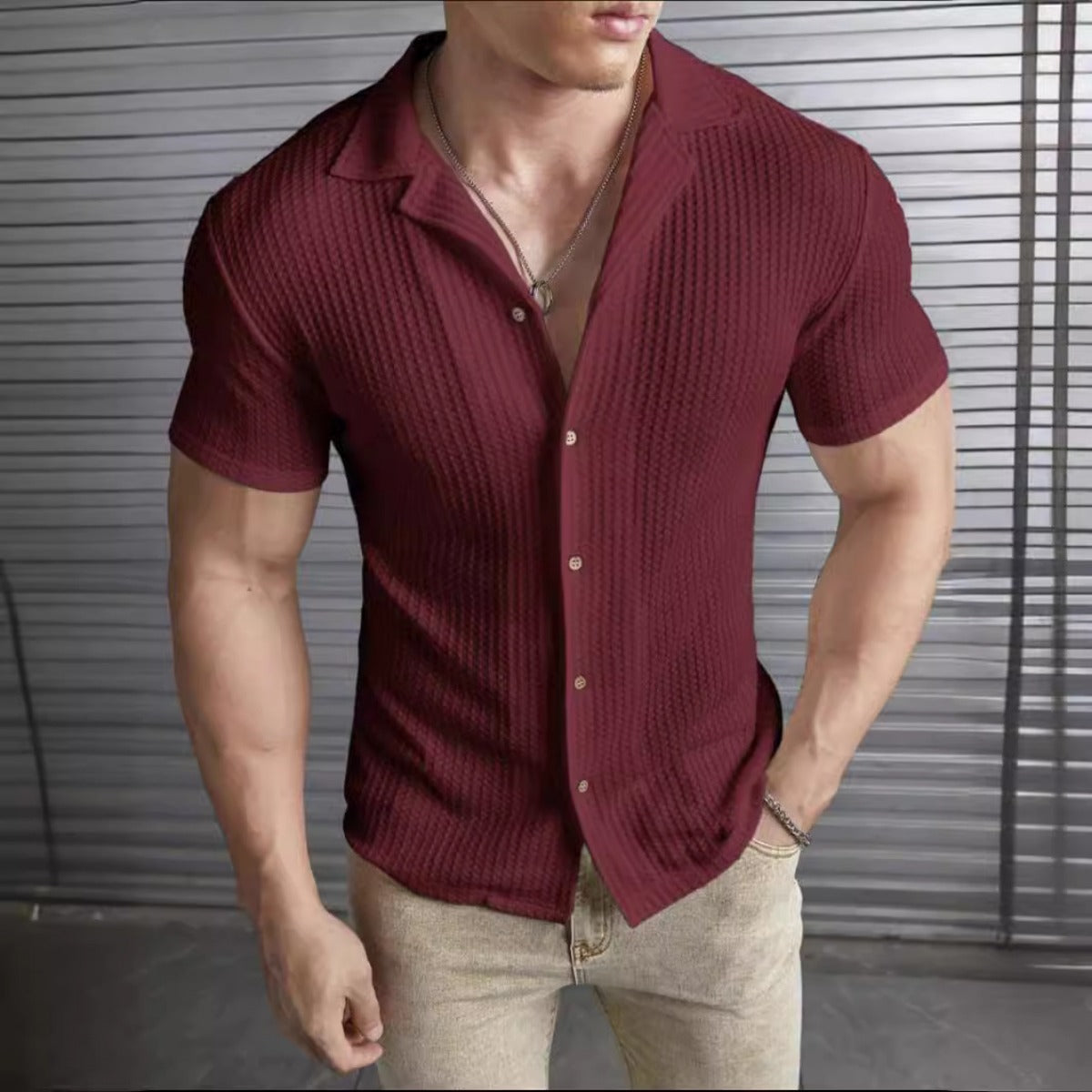 R&B | Herrenmode Casual Waffel T-Shirt